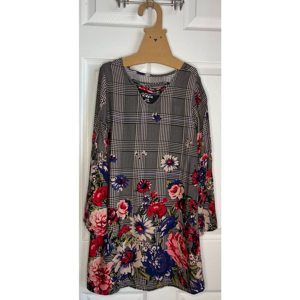 Kidpik Houndstooth Floral Dress sz S 7/8